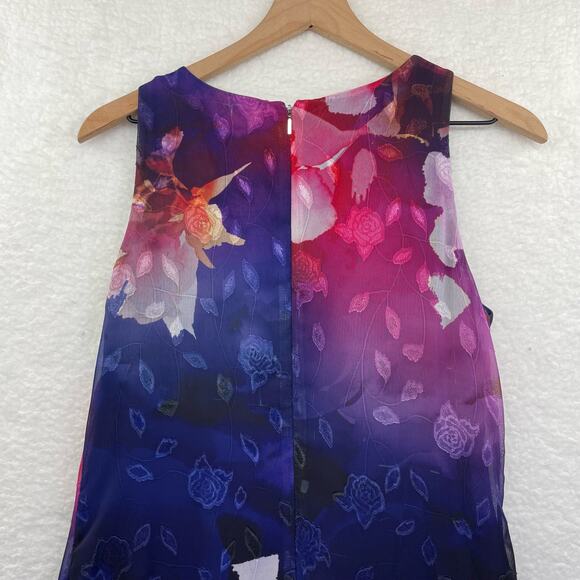 DONNA KARAN Sleeveless Dress Women's 8 Purple Floral Evening  Midi Asymmetrical - Picture 7 of 15